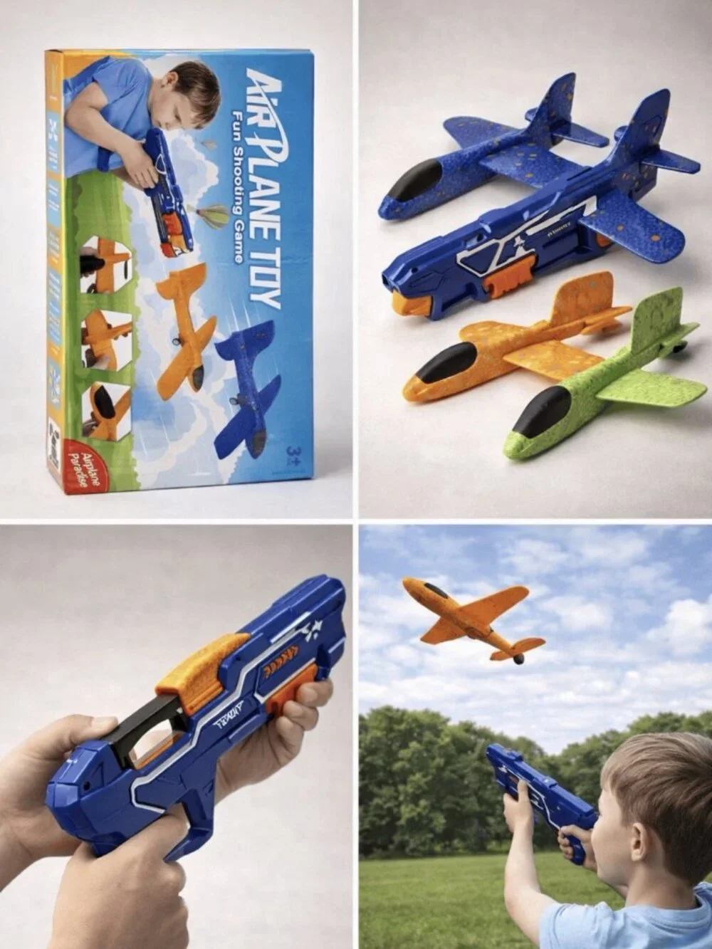 Foam Airplane Launcher Toy Set for Kids Outdoor Flying Glider Game Ages 3+